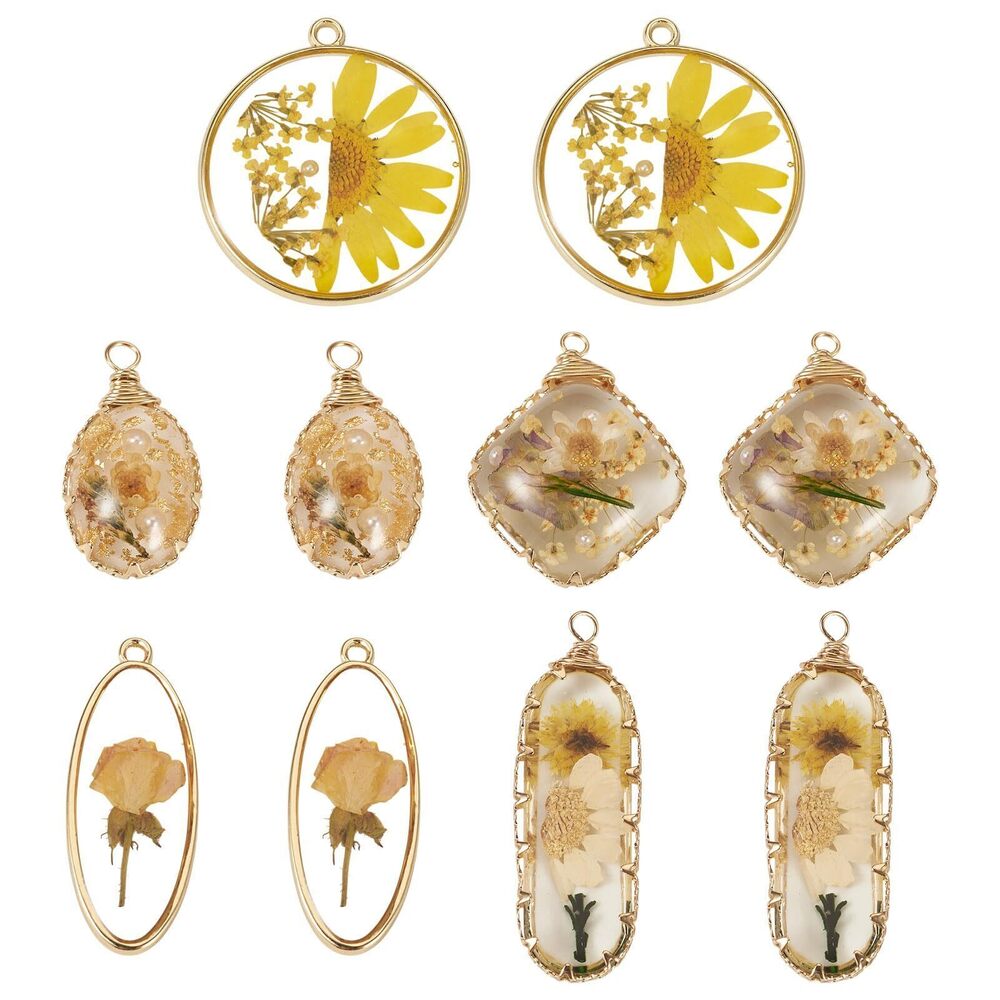3915 10Pcs Dried Flower Charm Pendants Transparent Natural Dried Flower